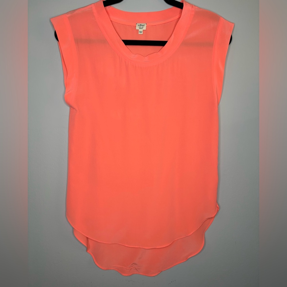 Wilfred 100% Silk Bright Coral Sleeveless Blouse